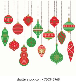 Christmas Ornaments,Christmas Balls Decorations, Christmas Hanging Decoration Collection.Vector illustration.