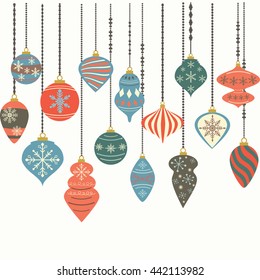 Christmas Ornaments,Christmas Balls Decorations,Christmas Hanging Decoration Elements.Vector illustration