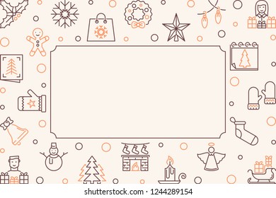 Christmas outline horizontal frame. Vector new year background with empty space for your text