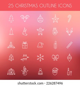 Christmas outline icons. Holiday New Year icons.