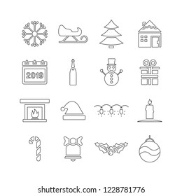 Christmas outline icons, new year icons,  winter and holidays symbol