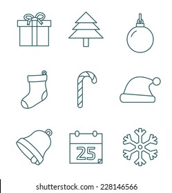 Christmas outline icons on white background. Vector illustration