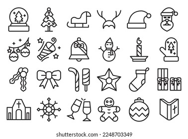 Christmas, (outline) icons set. The collection includes for mobile app web, or site design.Christmas vector illustrations.