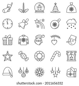 Christmas outline icons set - vector Holiday concept symbols in thin line style