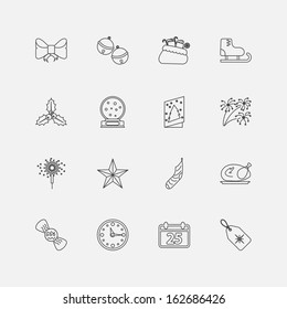 Christmas Outline Icons For Web. Vector illustration..
