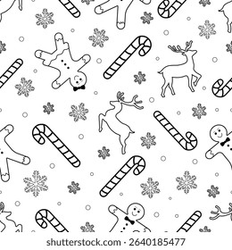 Christmas Outline Seamless Pattern. Christmas and New year Holiday Repeatable Pattern. Decorative Elements Texture for Wallpaper, Gift Wrapping paper, Card or Banner Template or Fabric Textile Prints.