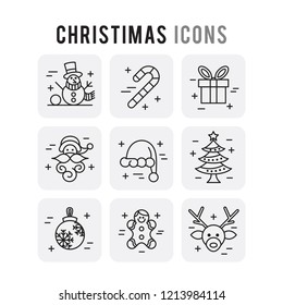 Christmas Outline Set Icons Thin Style Pictogram Minimalist