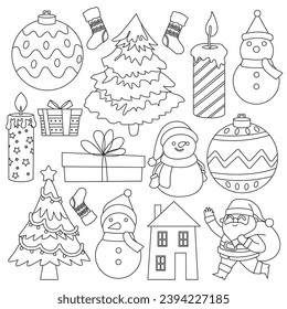 Christmas outline set vector illustration
