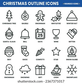 Christmas outline vector icon set
