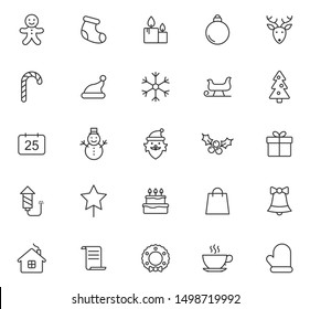 christmas outline vector icons set isolated on white background. christmas holiday flat icons for web, mobile and ui design.