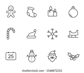 christmas outline vector icons set isolated on white background. christmas holiday line icons for web, mobile and ui design.