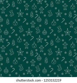 christmas outline vector pattern, seamless