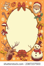 Christmas Oval Frame Illustration with Christmas Object