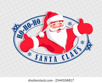 Christmas oval green stamp with red silhouette of Santa Claus, design element.
