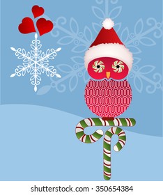 Christmas owl - candy cane eyes and snowflakes