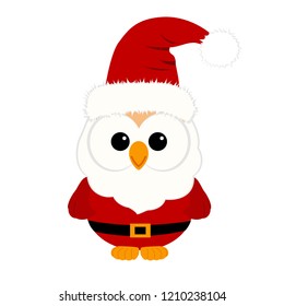 Christmas owl. Christmas card. Funny owl in a suit. Vector illustration.