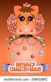 Christmas owl with garlands and balloons.