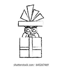christmas owl in gift box surprise present with bow