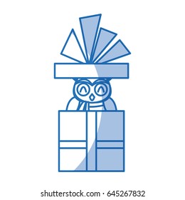 christmas owl in gift box surprise present with bow