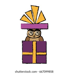 christmas owl in gift box surprise present with bow