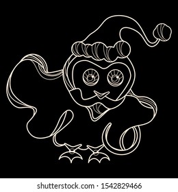 Christmas owl, hand drawn vector illustration isolated on black