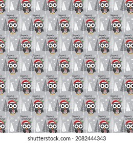 Christmas owl pattern for christmas card, gift wrap design