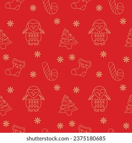Christmas owl seamless pattern. Nwe Year 