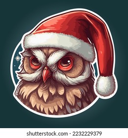 Christmas owl, christmas sticker, sticker in vector for illustrations