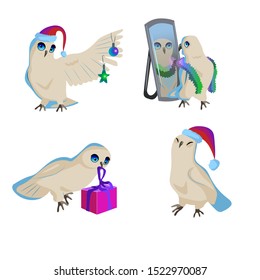 Christmas owls, holiday, set of birds