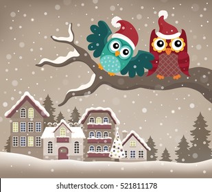 Christmas owls on branch theme image 3 - eps10 vector illustration.