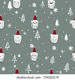 Christmas owls seamless pattern