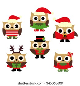 Christmas owls vector.