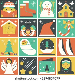 Christmas pack geometric square symbol icon cute illustration simple drawing vector collection set