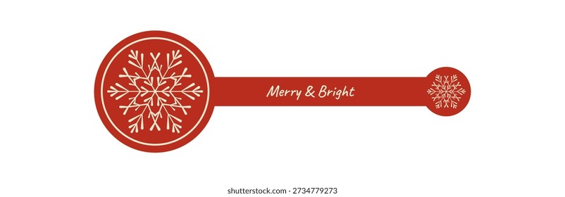 Navidades etiqueta de sello de paquete con decoración de copo de nieve de contorno rojo. El elemento festivo de la tapa sirve como un emblema festivo feliz para el empaque de Navidad. Ilustración gráfica con estilo en diseño de etiquetas de temporada.