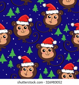 Christmas packaging, the symbol of the new year, monkey, children's illustration, drawing, vector. Seamless