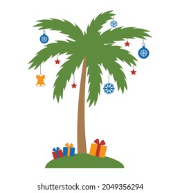 christmas palm tree and garland   gifts  color isolated vector illustration