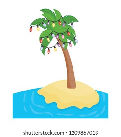 
Christmas Palm Tree Icon With Gifts
