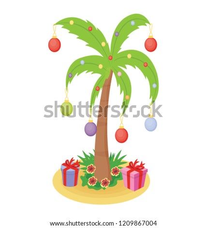 Christmas Palm Tree Icon With Gifts Christmas Palm Tree Icon With Gifts