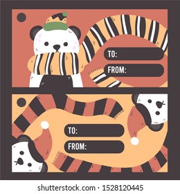 Christmas panda bear wearing santa hat gift card