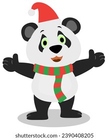 Christmas panda with santa hat.