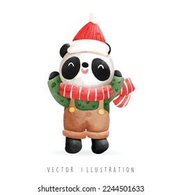 Christmas panda, Christmas vector illustration