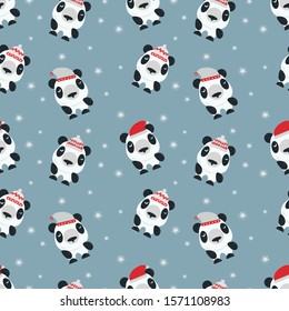 Christmas pandas pattern. Vector illustration.