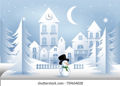 Christmas paper art isolated on blue background. Craft style
City. Paper art style for web site, poster, placard and wallpaper. Useful for greeting card, email greetings and cover