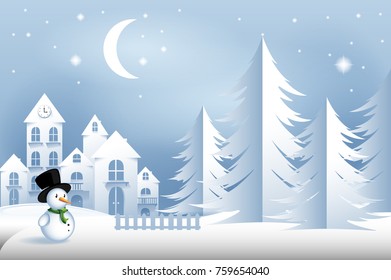 Christmas paper art isolated on blue background. Craft style
City. Paper art style for web site, poster, placard and wallpaper. Useful for greeting card, email greetings and cover