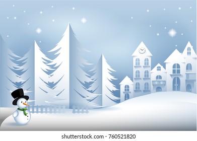 Christmas paper art isolated on blue background. Craft style
City. Paper art style for web site, poster, placard and wallpaper. Useful for greeting card, email greetings and cover