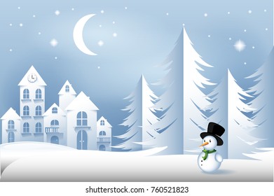 Christmas paper art isolated on blue background. Craft style
City. Paper art style for web site, poster, placard and wallpaper. Useful for greeting card, email greetings and cover