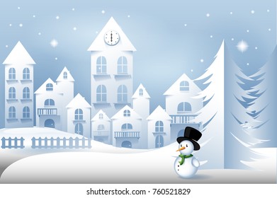 Christmas paper art isolated on blue background. Craft style
City. Paper art style for web site, poster, placard and wallpaper. Useful for greeting card, email greetings and cover