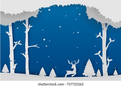 christmas in paper art origami with reindeer vector