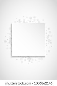 Christmas paper banner with silver snowflakes. Winter window. New Year and Christmas paper banner with glitter snow. Vertical design for party invitation, banner, sale, special offer, flyer, gifts.