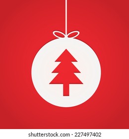 Christmas paper card with hanging toy : Christmas tree.